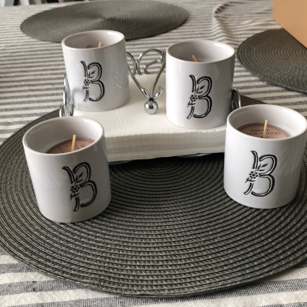 Sandalwood Amber engraved letter scented candles.